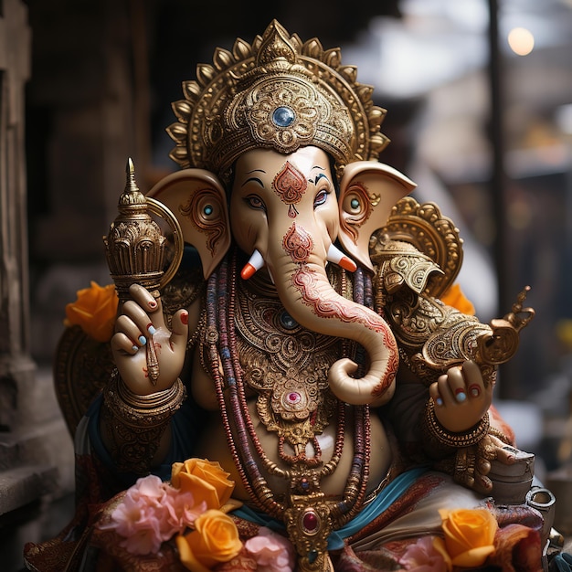 Illustration of Ganesha background for Happy Ganesh Chaturthi festival of India Generative Ai