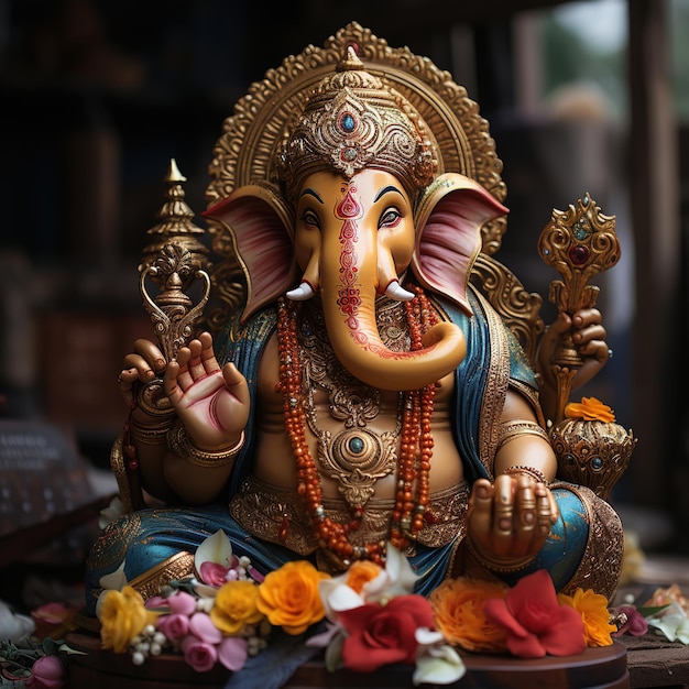 Иллюстрация фона Ганеши для фестиваля Happy Ganesh Chaturthi в Индии Generative Ai