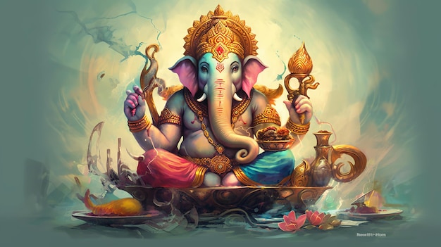 Illustration of Ganesha for Ganesha Chaturthi and Diwali Generative Ai