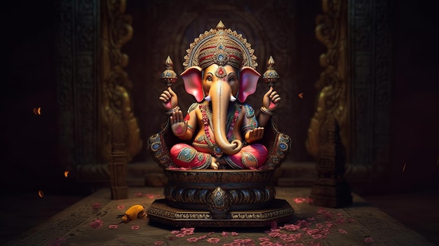 Illustration of Ganesha for Ganesha Chaturthi and Diwali Generative Ai