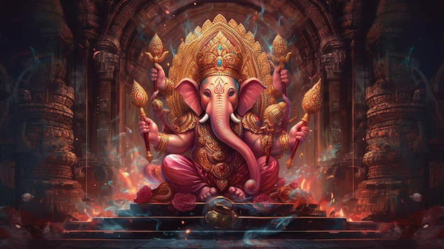 Illustration of Ganesha for Ganesha Chaturthi and Diwali Generative Ai