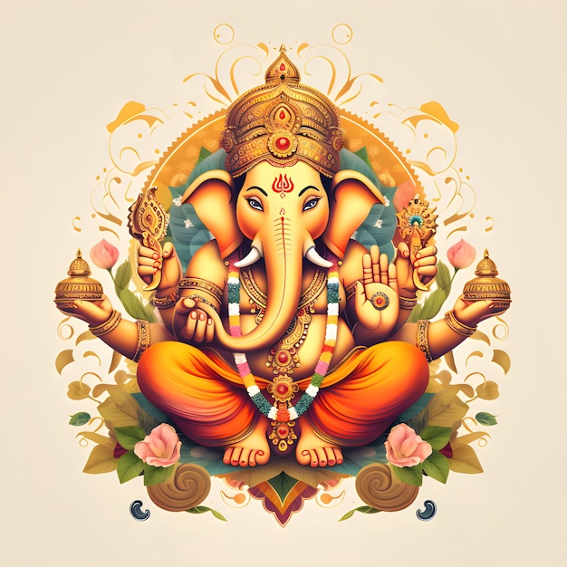 Illustration of ganesha for happy ganesh chaturthi festival of india diwali the dipawali indian festival light background