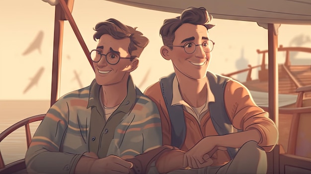 Illustration of a gay couple having fun gay