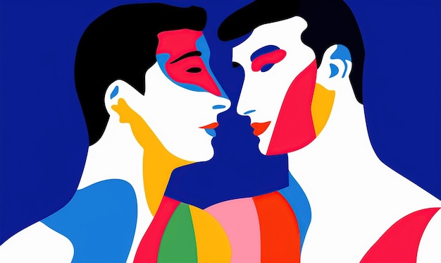 Illustration gay couple kiss