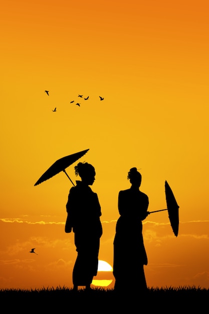 Photo illustration of geisha at sunset