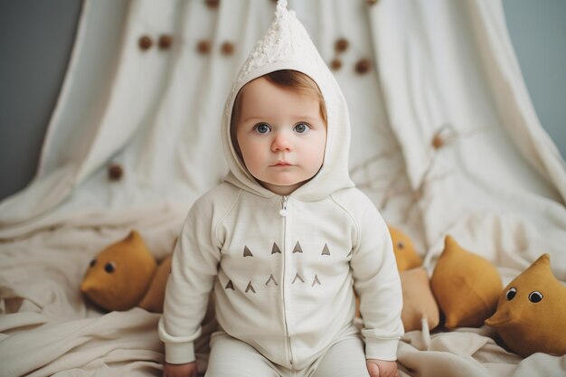 ジェンダーニュートラルな赤ちゃんの服装とアクセサリーのイラスト