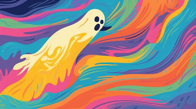 Illustration of a ghost in colorful tones