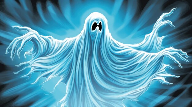 Illustration of a ghost in light blue tones