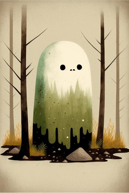 An illustration of a ghost in the woods generative ai