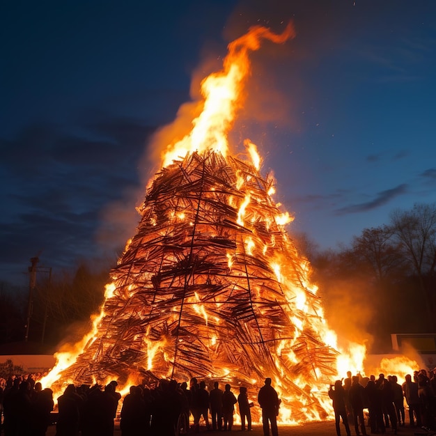 illustration of Giant bon fire lit for the festival of Lohri