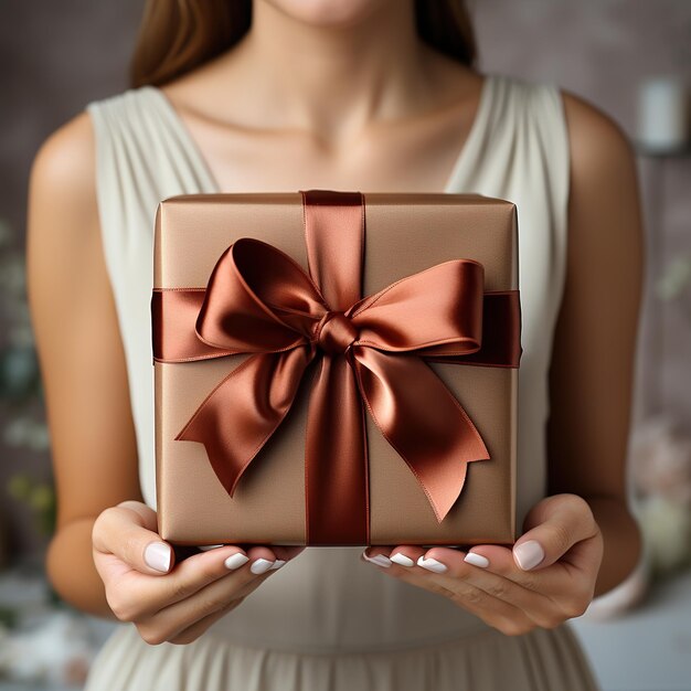 Illustration of a gift box in hand with a Christmas background AI Generated