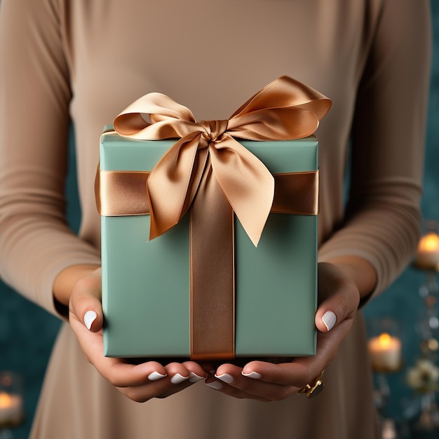 Illustration of a gift box in hand with a Christmas background AI Generated