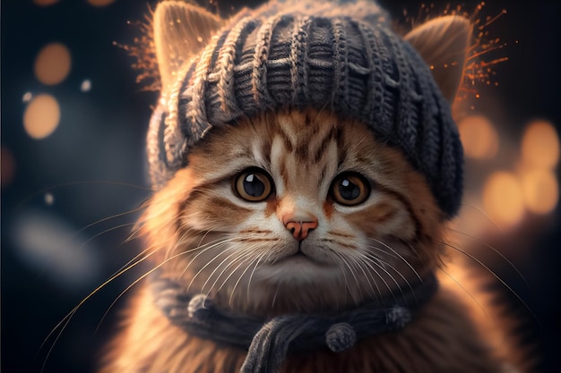 Illustration of ginger cat wear cat with funny ears AI