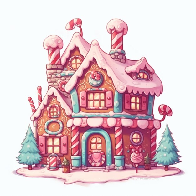 illustration of a ginger house with a lot of candy on top generative ai