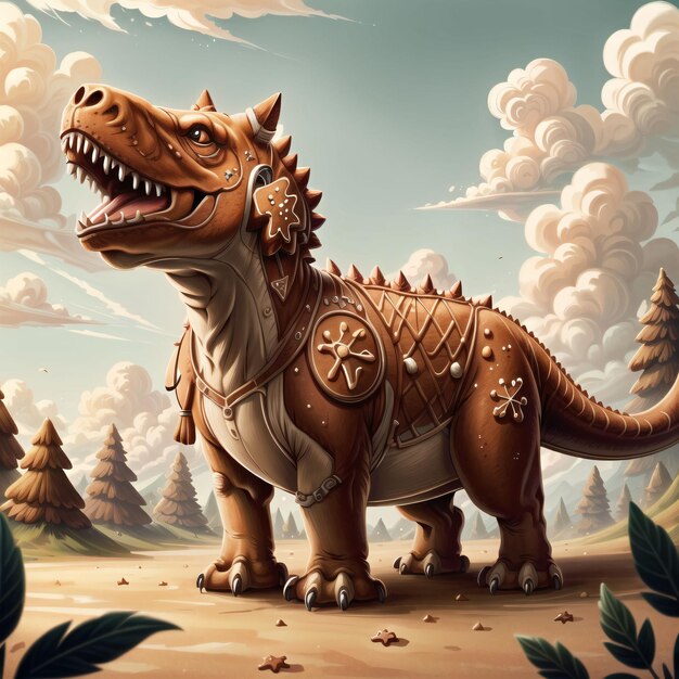 illustration of a gingerbread dinosaur