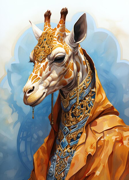 illustration of a giraffe in a golden cloak