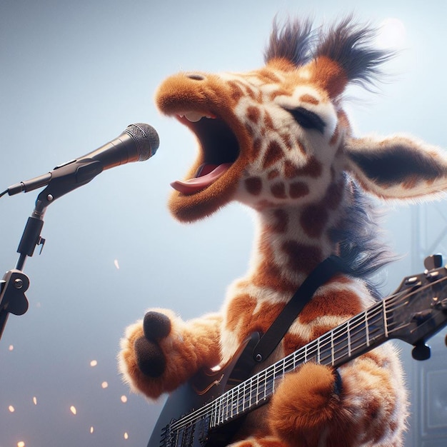 illustration of a giraffe playing guitar singing rock generated by AI