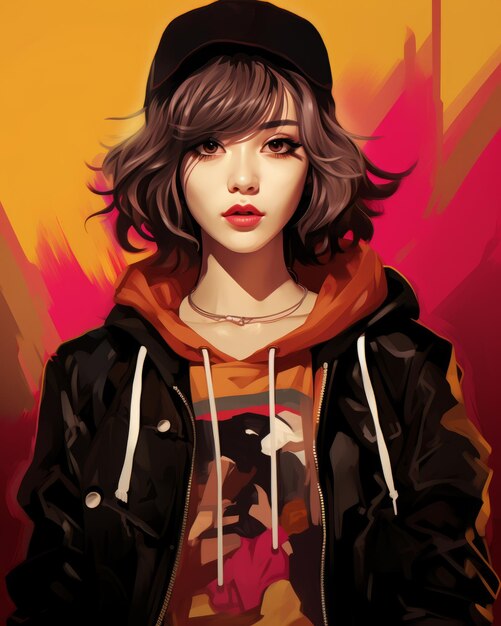 an illustration of a girl in a hoodie and jacket