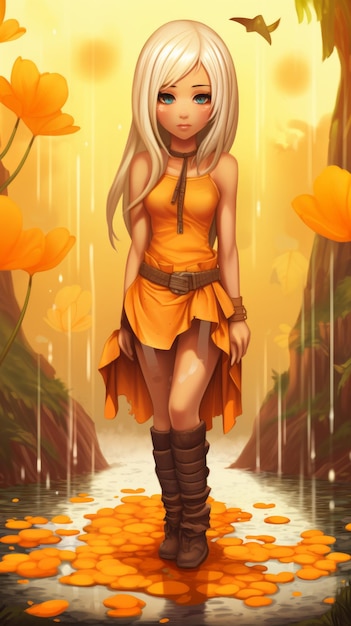 An illustration of a girl in an orange dress