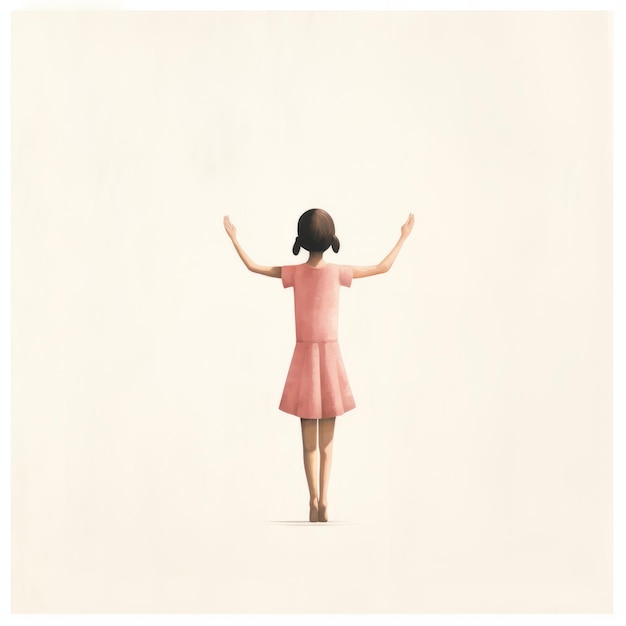 Photo illustration of a girl in pink dress with wide arms