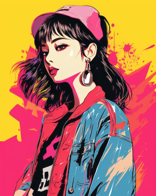 an illustration of a girl in a pink hat and jacket