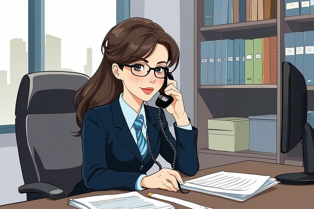 Photo illustration girl secretary speaks by phone format eps 8