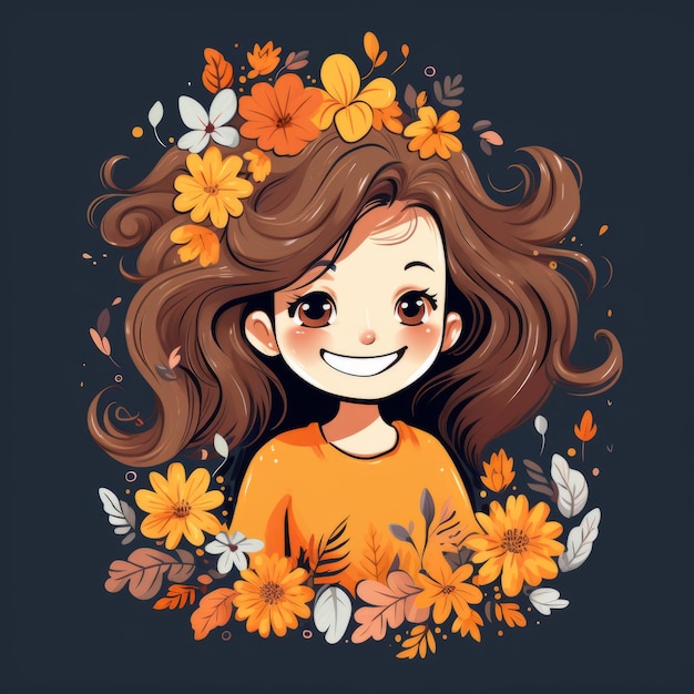 an illustration of a girl surrounded by flowers