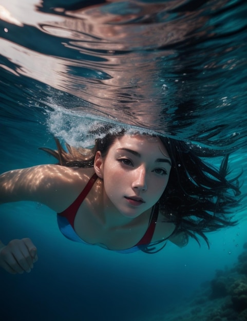 Illustration of a girl underwater