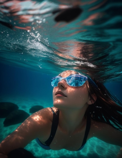 Illustration of a girl underwater