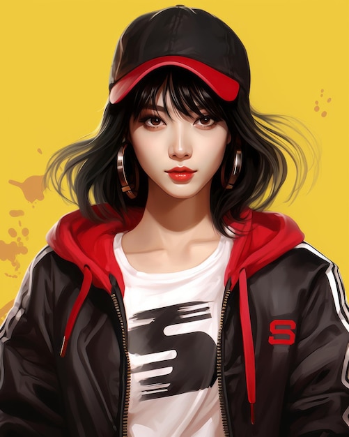 an illustration of a girl wearing a baseball cap and jacket