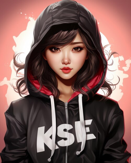 Photo an illustration of a girl wearing a hoodie