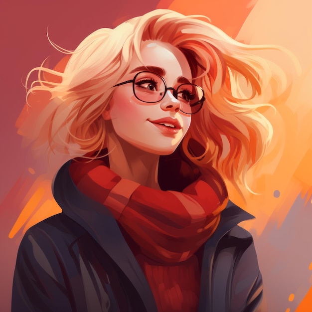 an illustration of a girl with glasses and a scarf