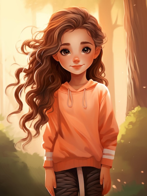 Photo an illustration of a girl with long hair in the forest