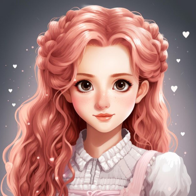 An illustration of a girl with long pink hair