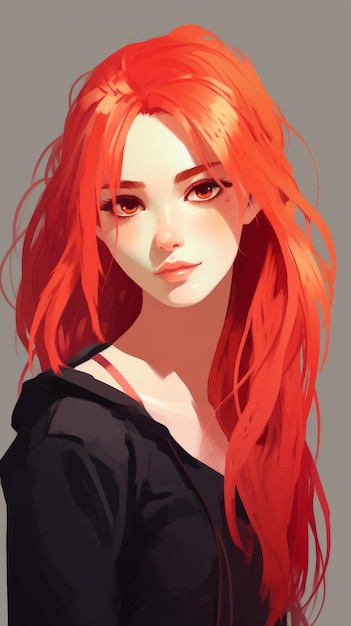 an illustration of a girl with long red hair