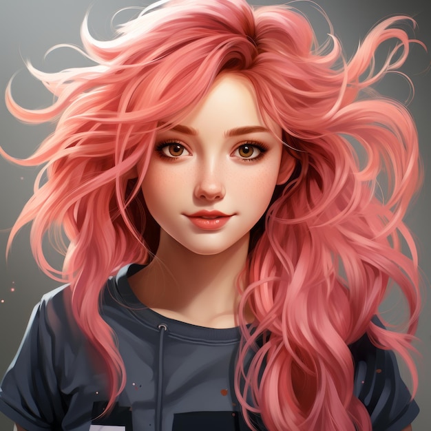 an illustration of a girl with pink hair