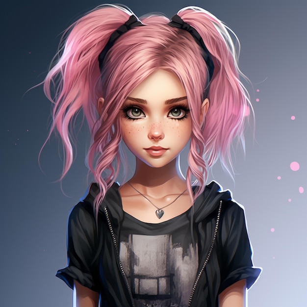 an illustration of a girl with pink hair