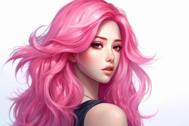 an illustration of a girl with pink hair