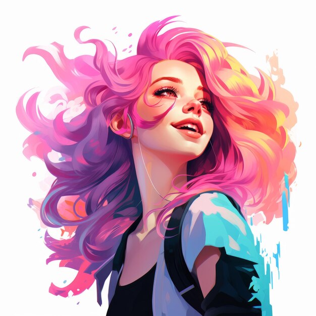 an illustration of a girl with pink hair