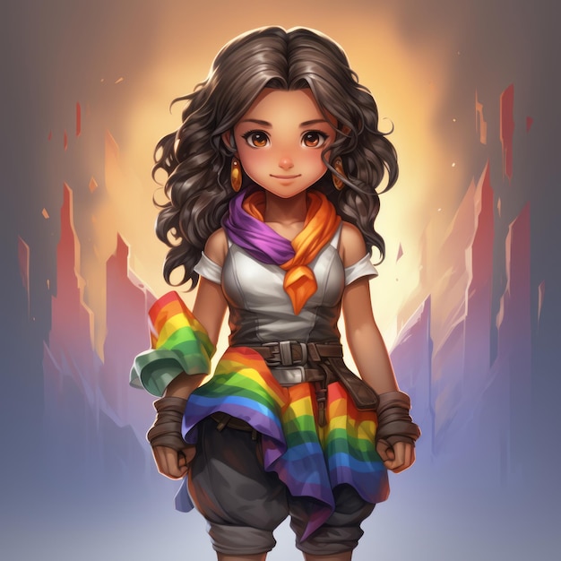 an illustration of a girl with a rainbow scarf