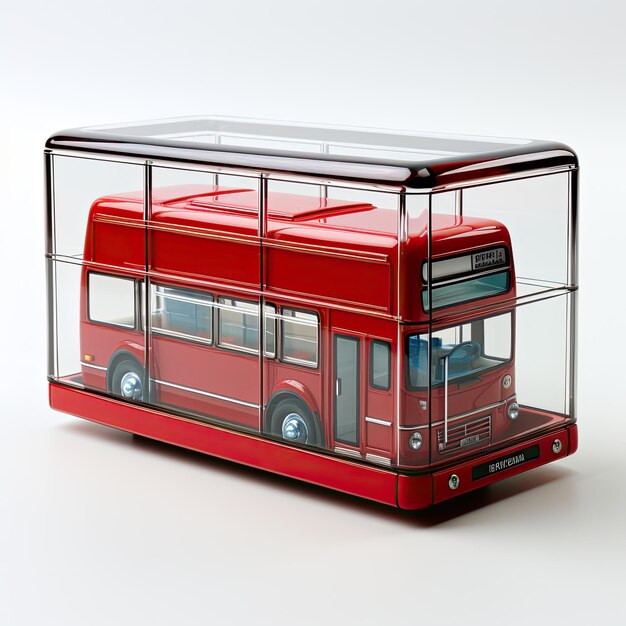 Photo illustration glass case miniature showcasing london bus