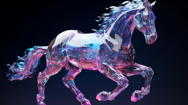 Illustration of a glass horse on a black background
