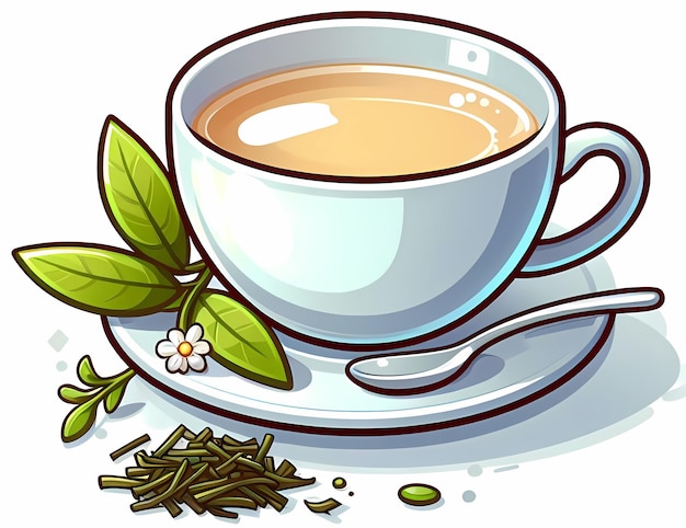 Illustration of a glass of white tea clean simple