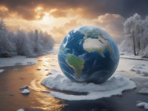 Illustration of global warming with melting ice