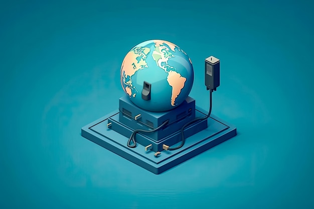 Illustration of globe with socket on computer circuit board concept of green energy and ecology