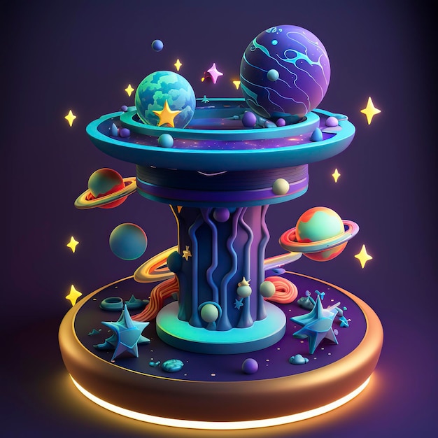 illustration glorious pedestal of heavenly neon products generative ai