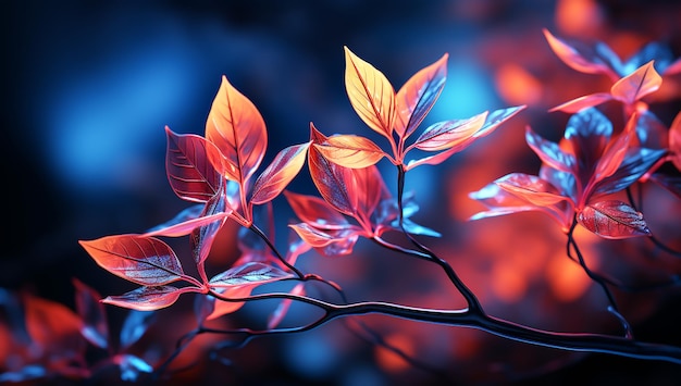 Illustration of glowing light orange and blue plants AI Generated