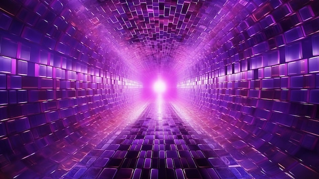 Illustration of a glowing purple tunnel with a bright light at the end