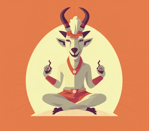 Illustration of a goat sitting in a yoga position with a red bandanna around its neck generative ai