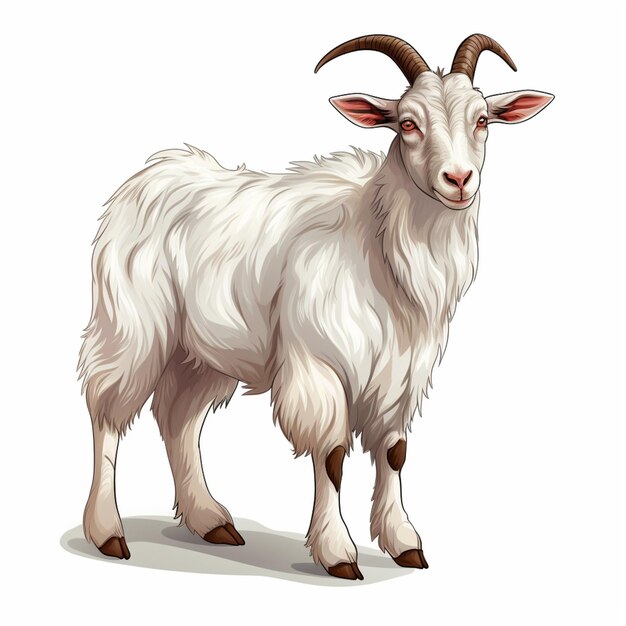 illustration of a goat with long horns standing on a white background generative ai